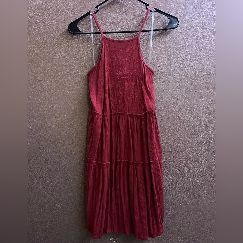 Burnt red embroidered sun dress
